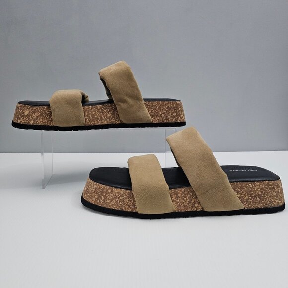 NEW Free People Fairmount Sandal Womens 9.5 Taupe Tan Suede Cork Platform Slide - Picture 2 of 13
